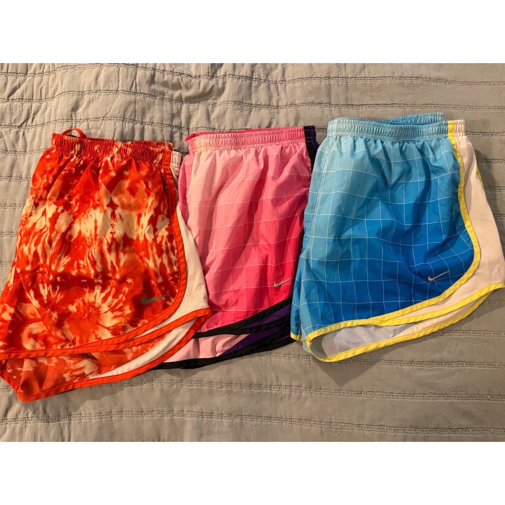 Lot of 3 Nike Dri-FIT Tempo Running Shorts Womens XL Orange Tie Dye Pink Blue